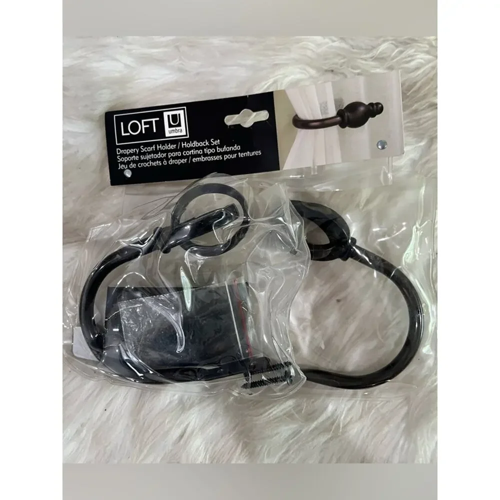 NEW Loft Umbra Curtain Drapery Scarf Holder Holdback Oval Set of 2 Ebony Black